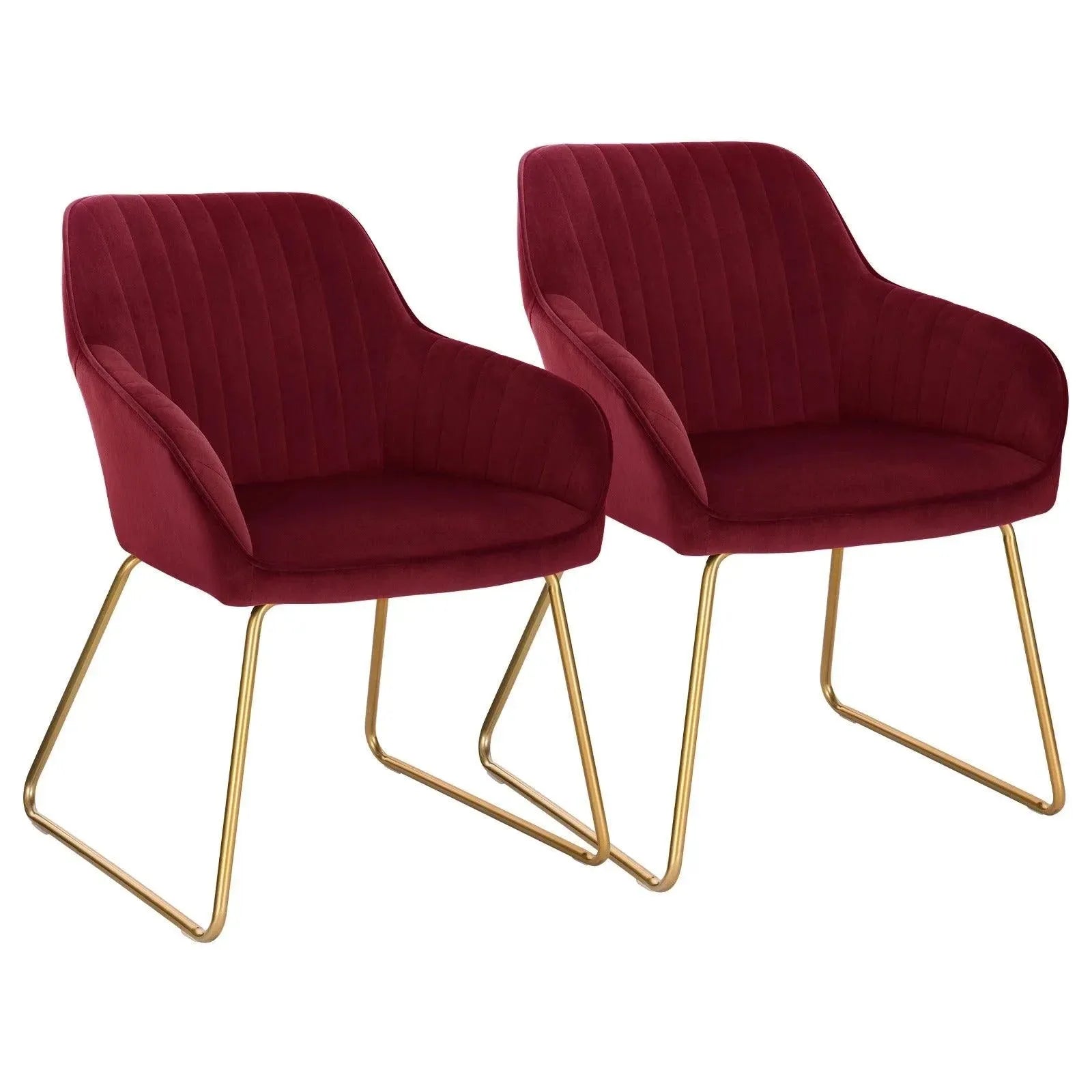 Feronza™ 2 Stuks Eetkamerstoelen – Gestoffeerde Stoelen met Armleuning, Metalen Poten, Fluweel/Leer Vintage Nordic Rugleuning - Feronza
